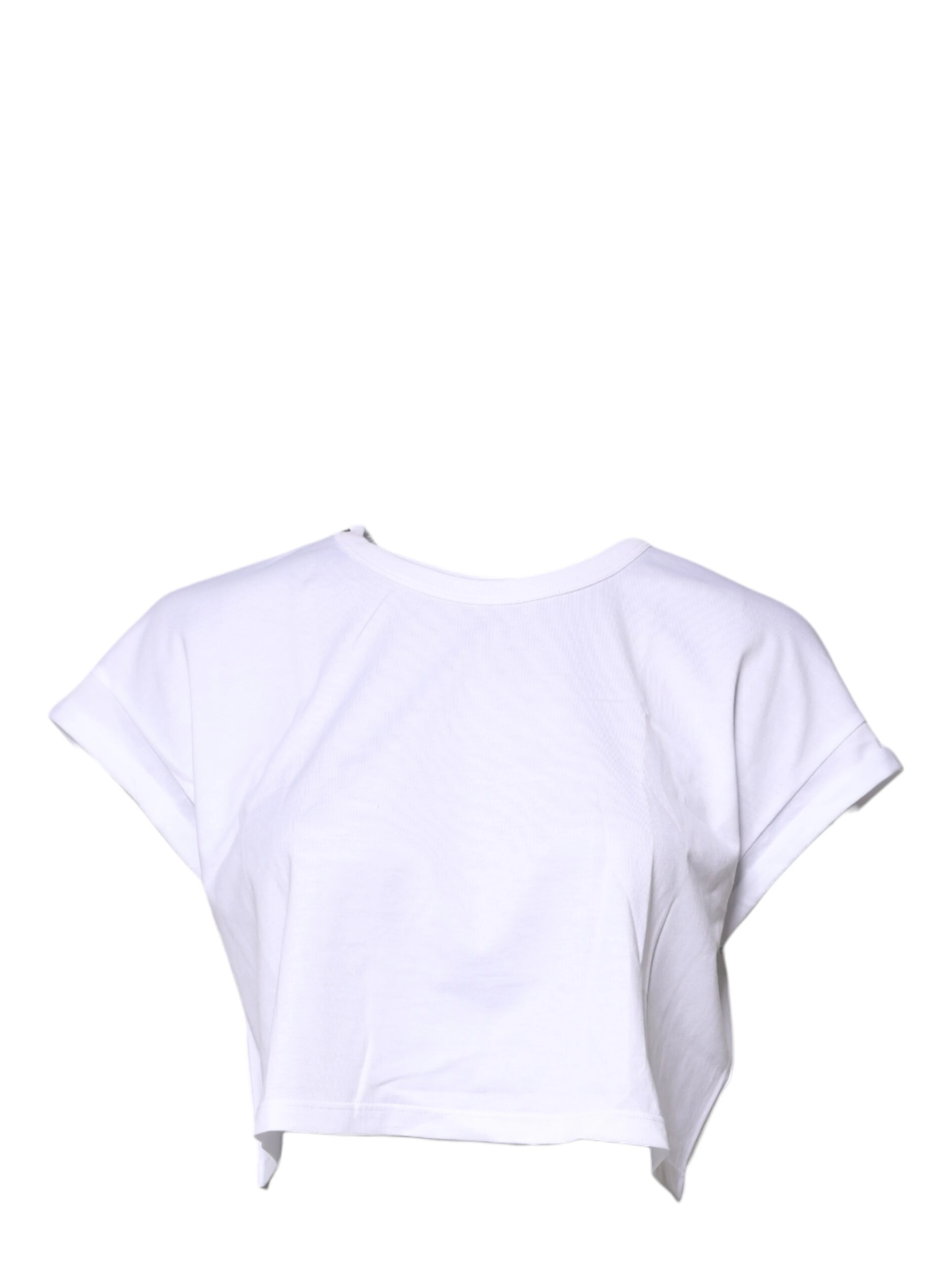 White Cotton Crew Neck Cropped T-shirt Top