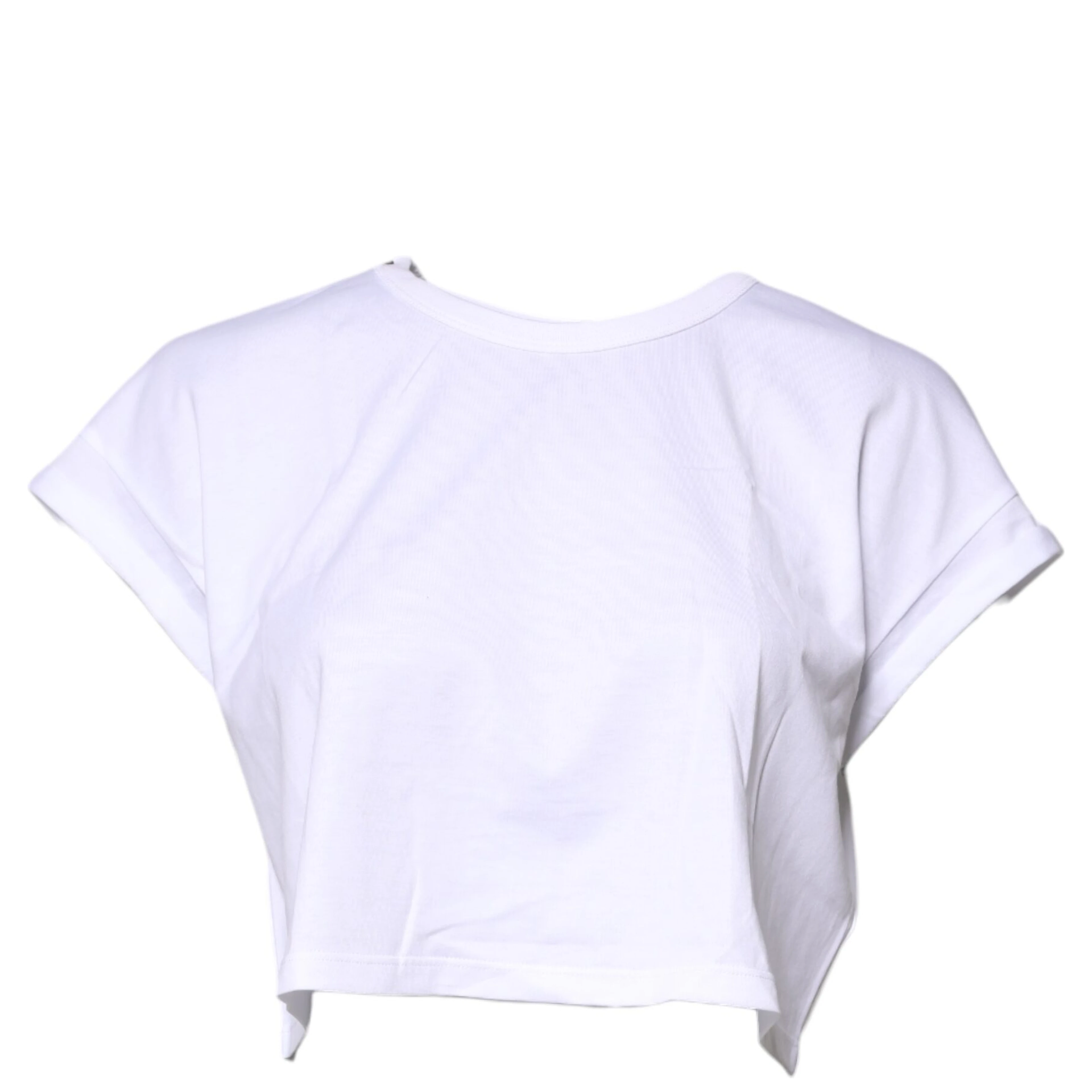White Cotton Crew Neck Cropped T-shirt Top