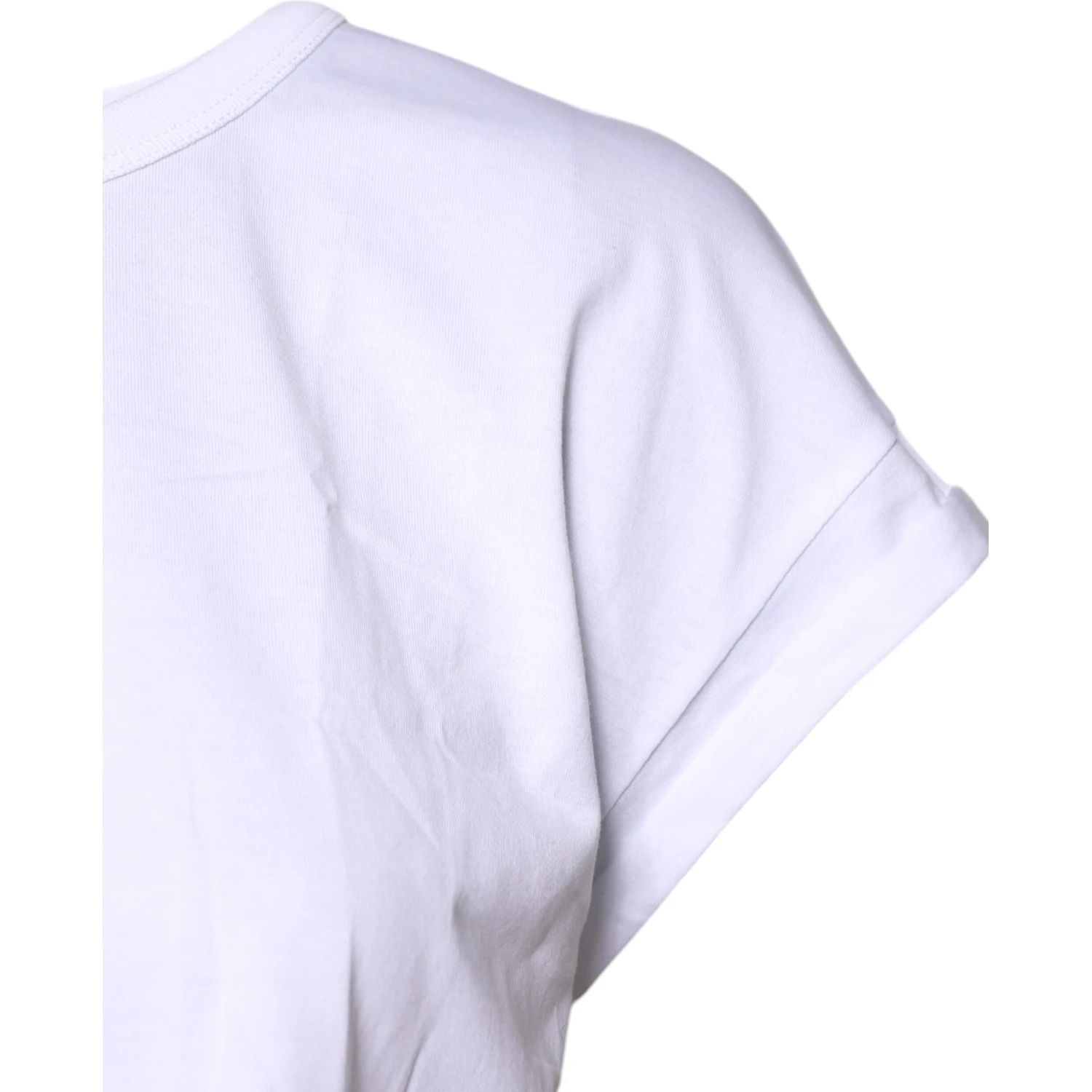 White Cotton Crew Neck Cropped T-shirt Top
