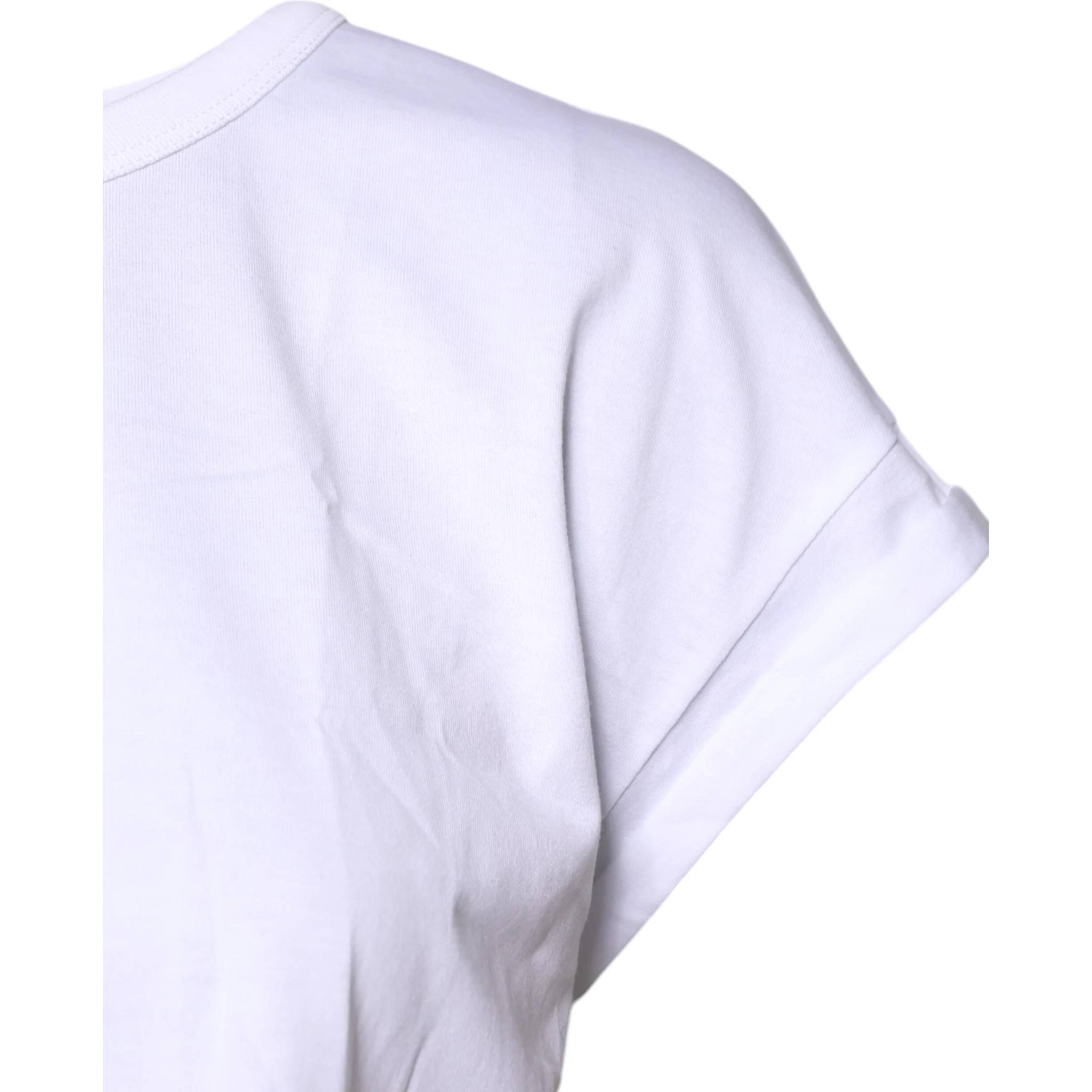 White Cotton Crew Neck Cropped T-shirt Top