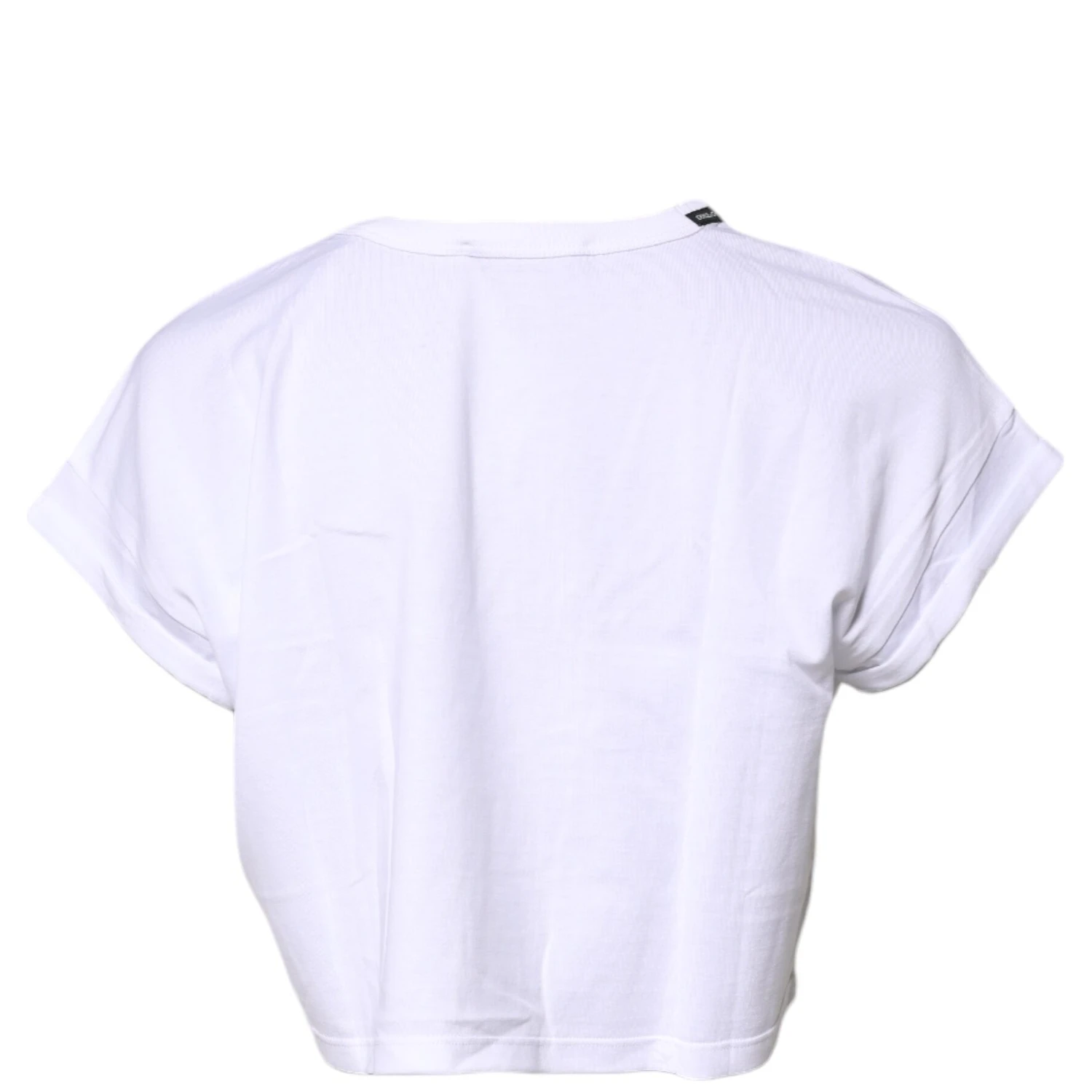 White Cotton Crew Neck Cropped T-shirt Top