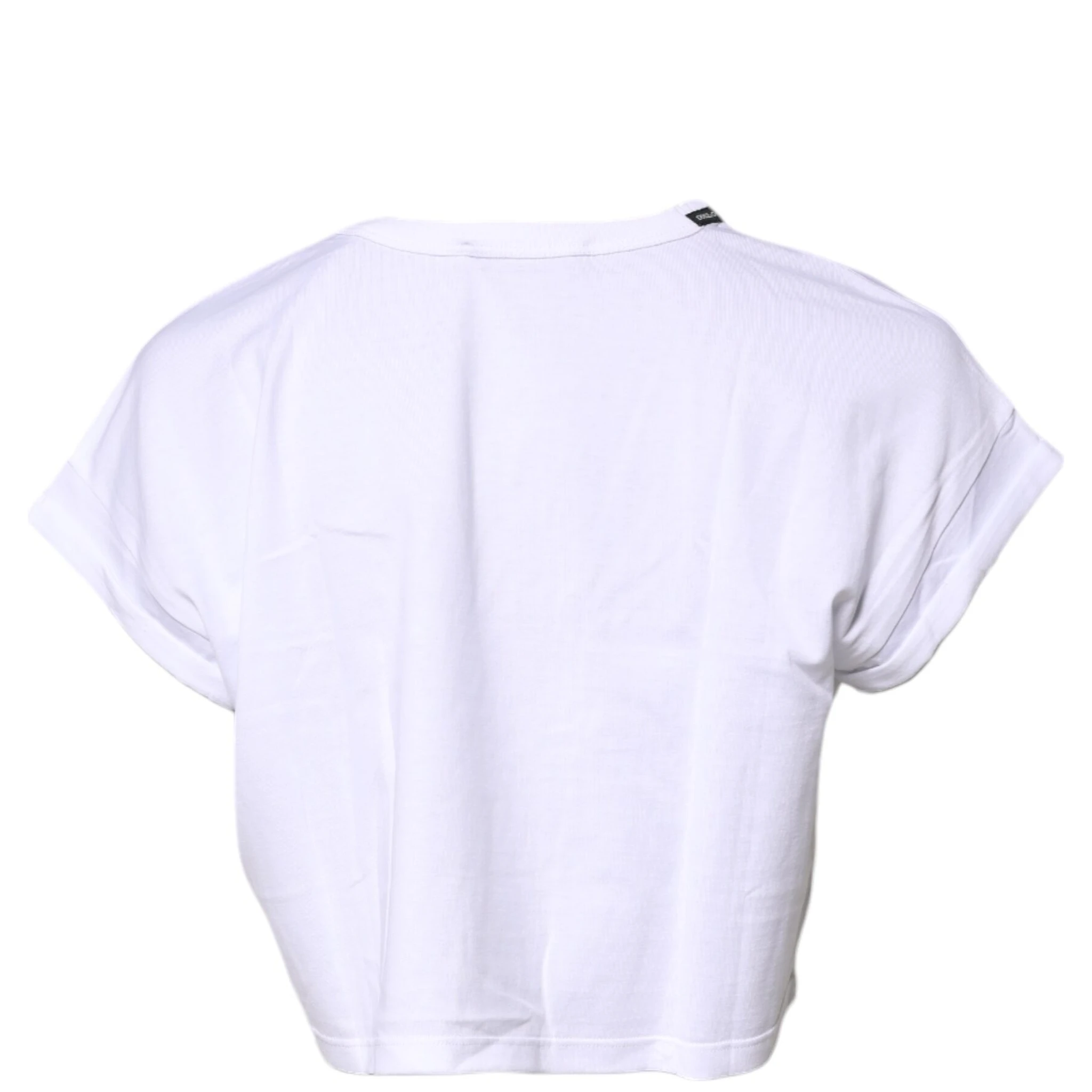 White Cotton Crew Neck Cropped T-shirt Top