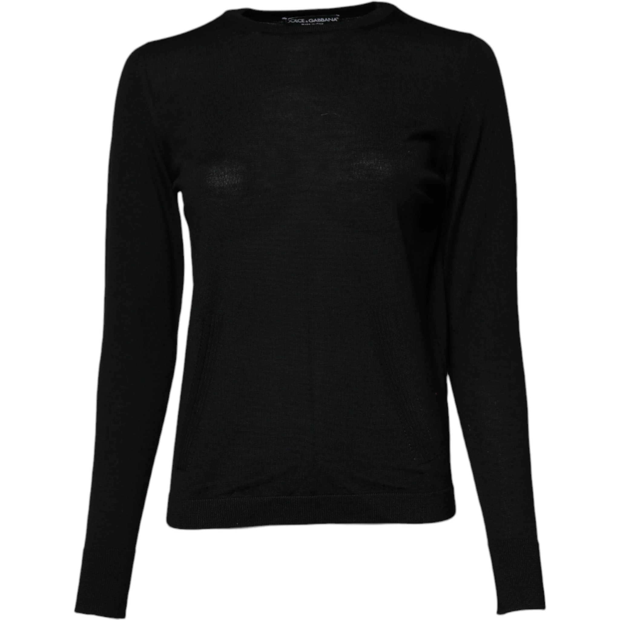 Black Wool Knit Crew Neck Pullover Sweater