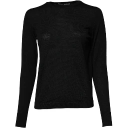 Black Wool Knit Crew Neck Pullover Sweater