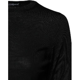 Black Wool Knit Crew Neck Pullover Sweater