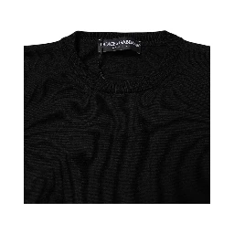 Black Wool Knit Crew Neck Pullover Sweater