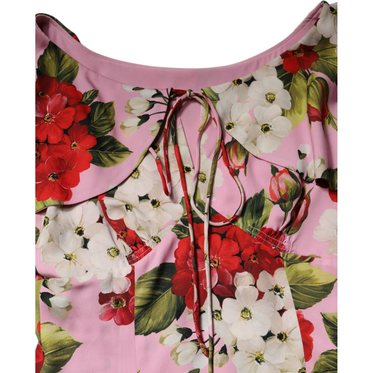 Pink Floral Silk Short Sleeves Blouse Top