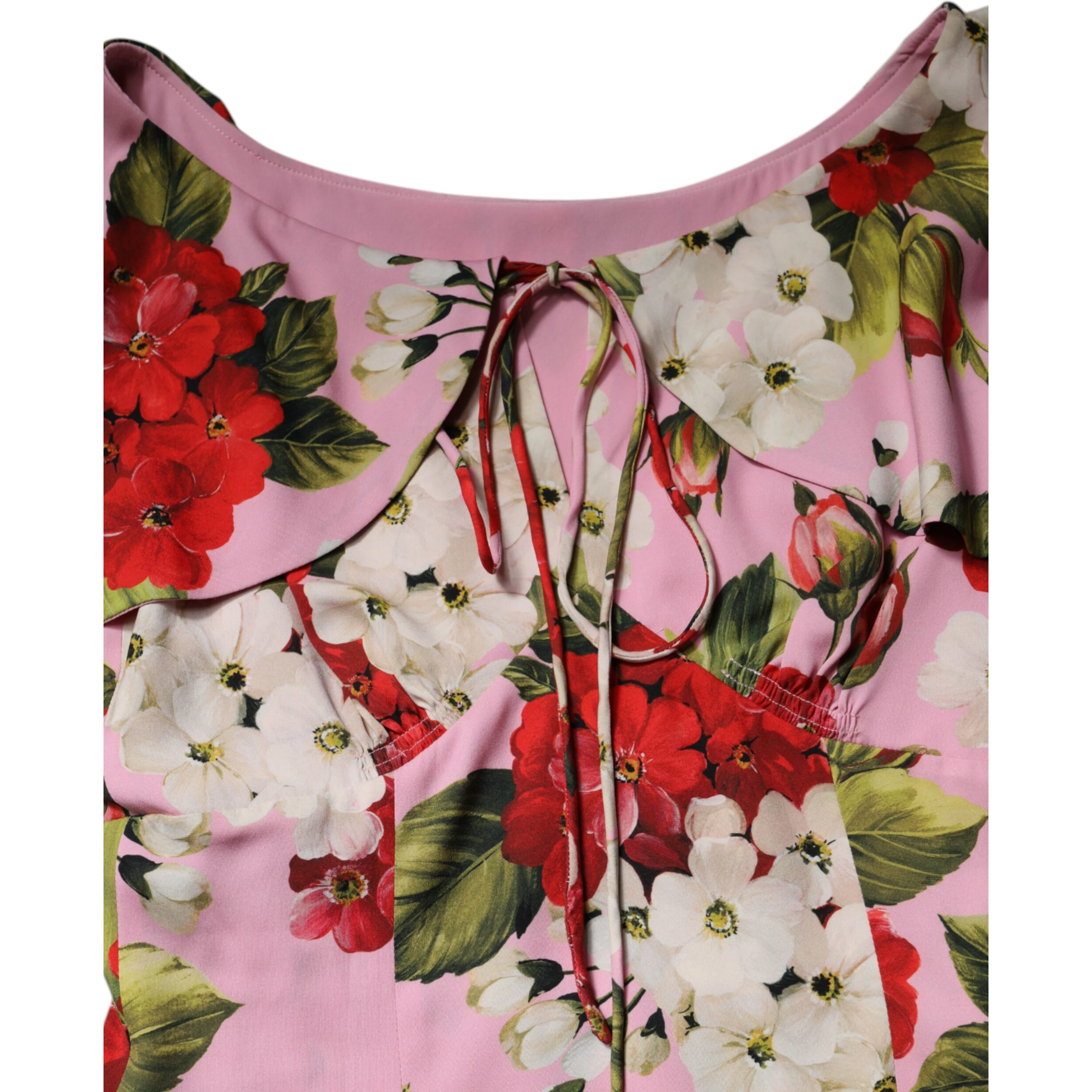 Pink Floral Silk Short Sleeves Blouse Top