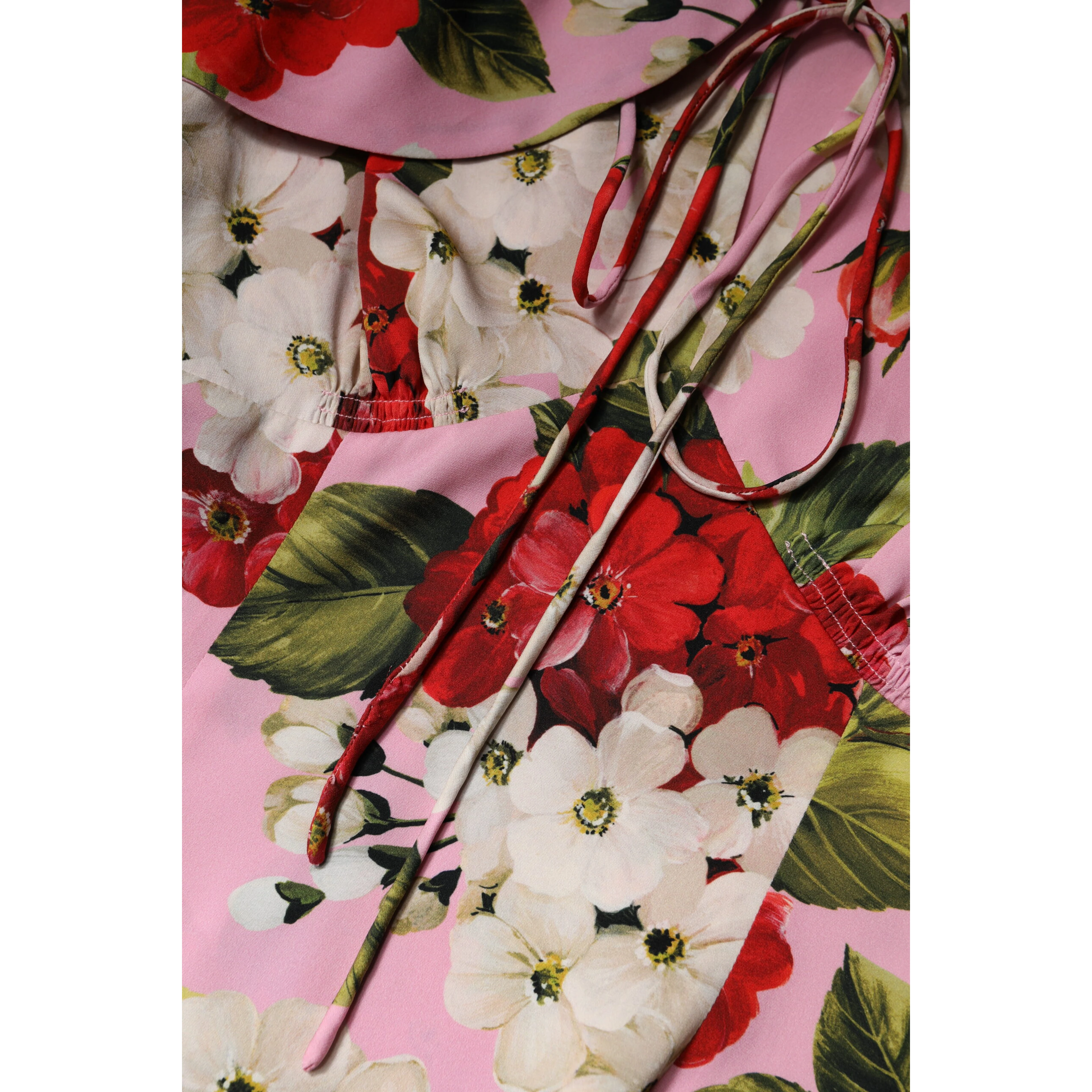 Pink Floral Silk Short Sleeves Blouse Top
