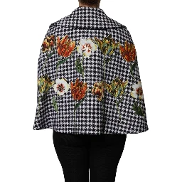Black White Monochrome Patterned Floral Cape Jacket