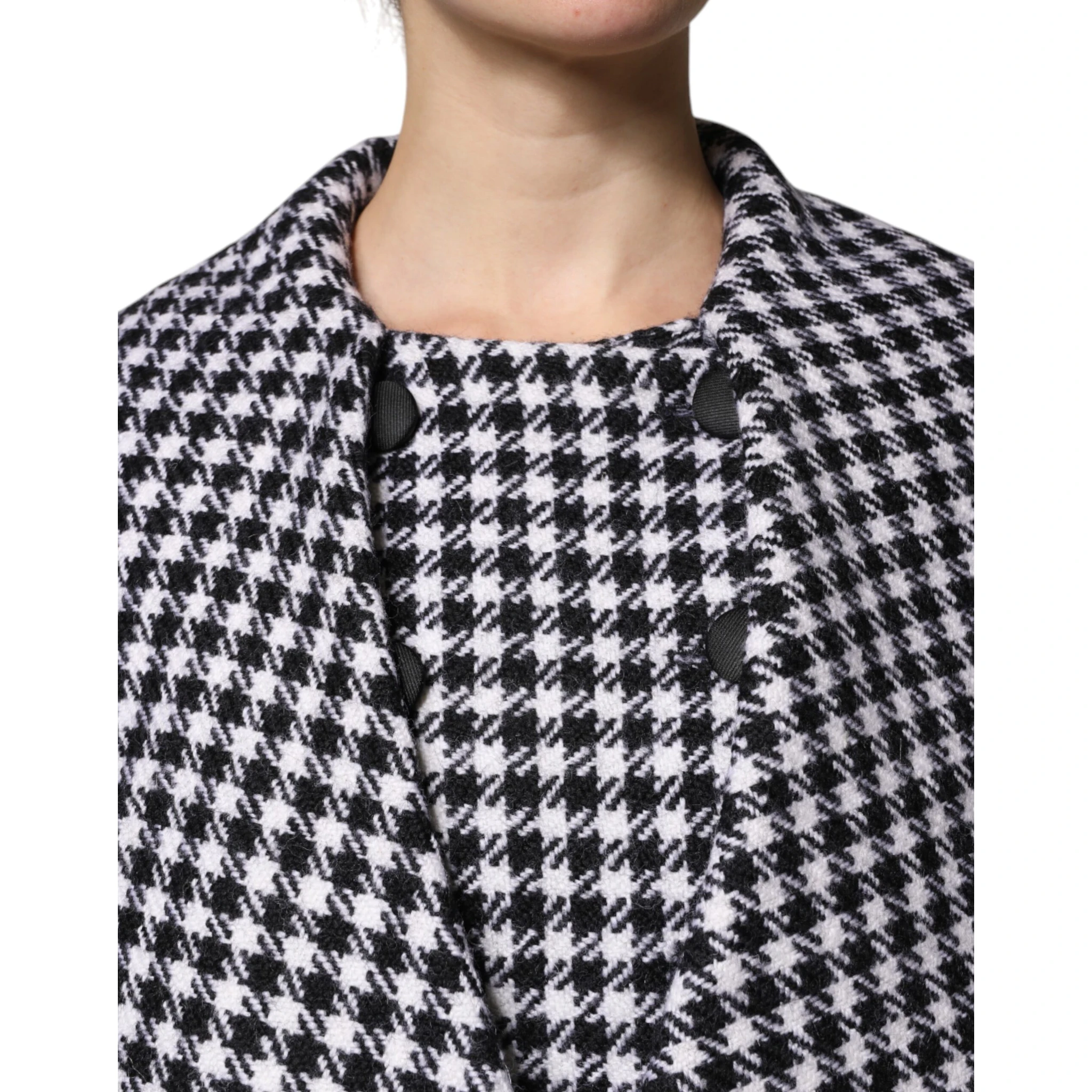 Black White Monochrome Patterned Floral Cape Jacket