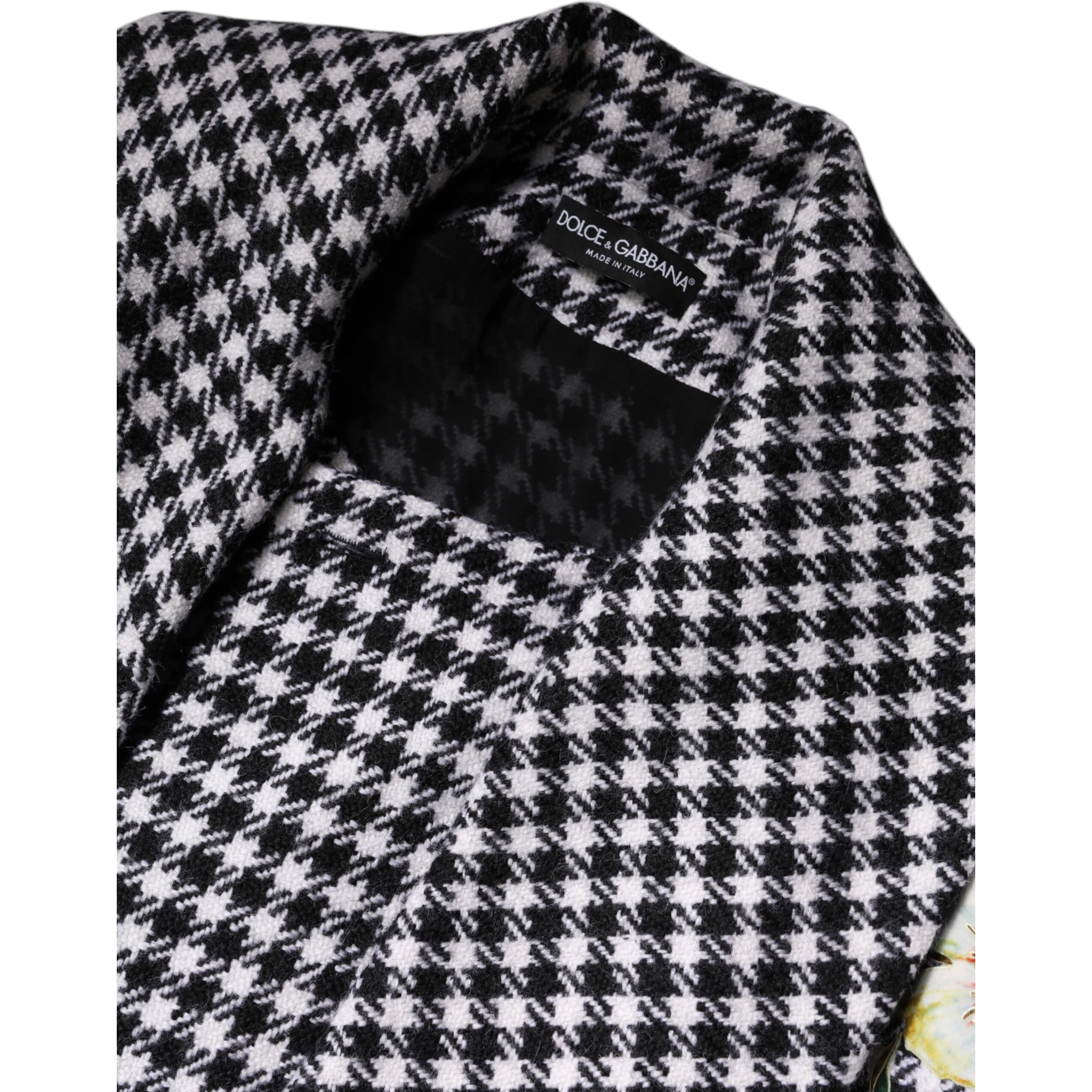 Black White Monochrome Patterned Floral Cape Jacket