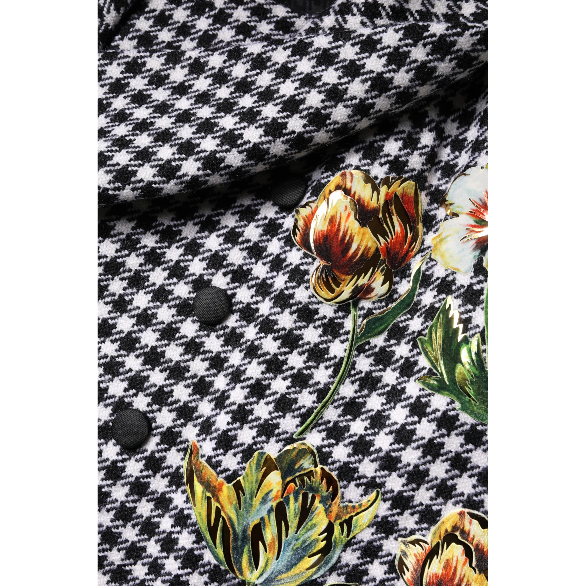 Black White Monochrome Patterned Floral Cape Jacket
