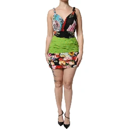 Multicolor Floral Patchwork Fitted Mini Dress