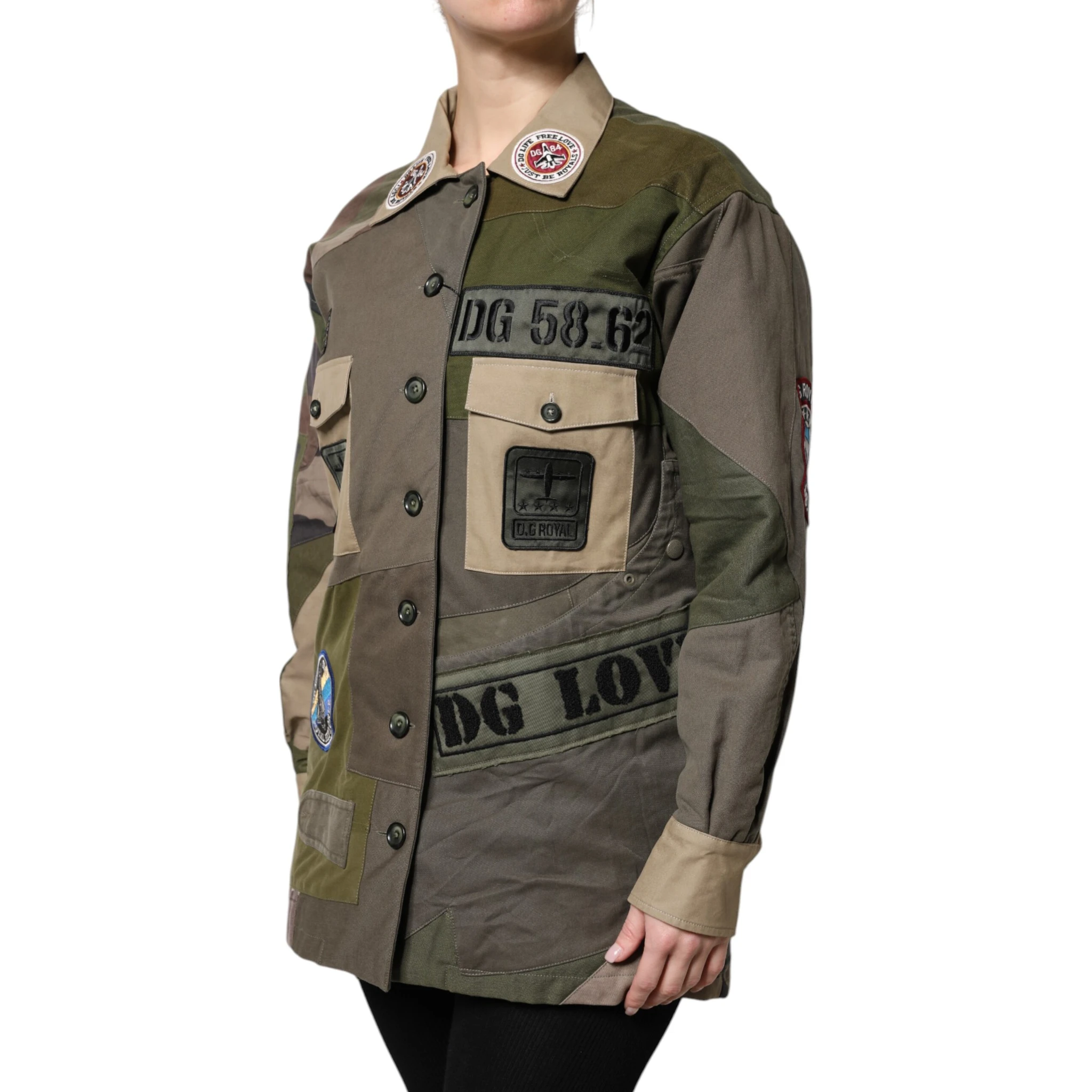 Military Green Cotton Button Down Jacket