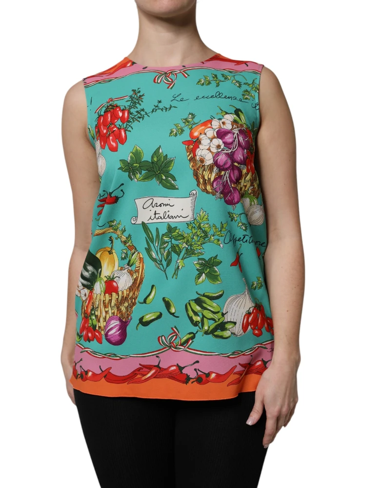 Multicolor Floral Silk Sleeveless Tank Top