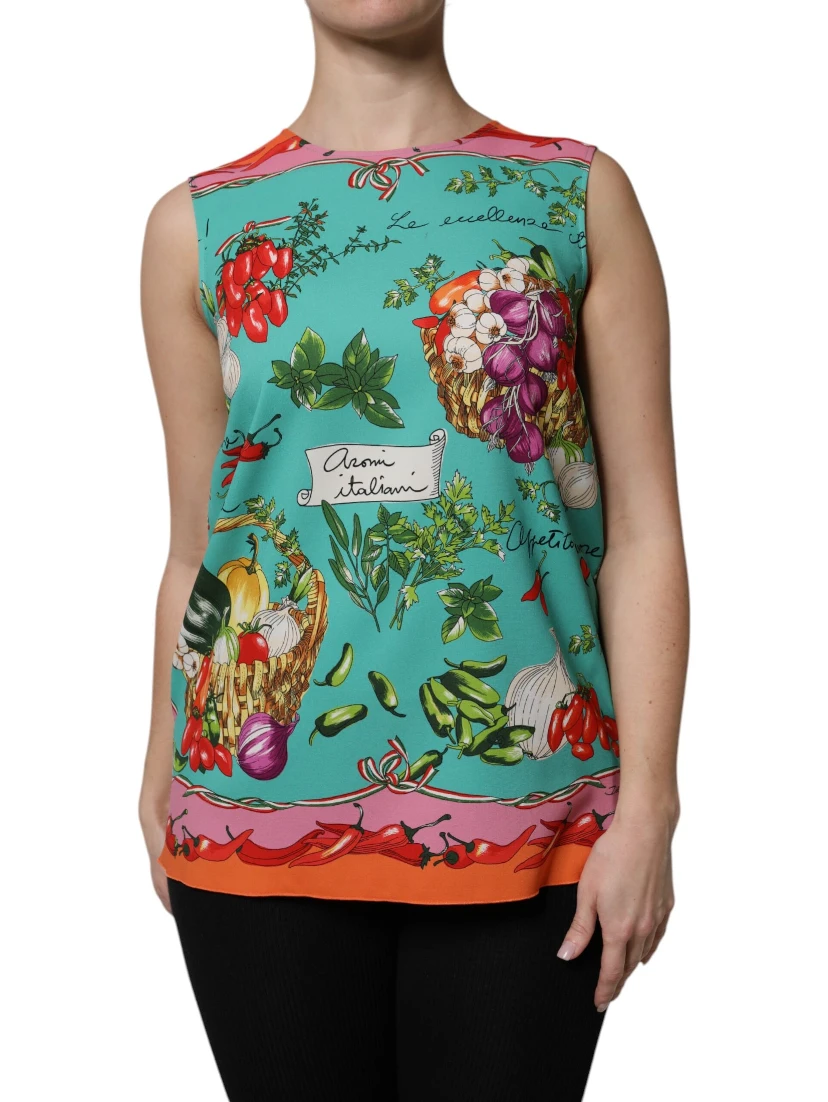 Multicolor Floral Silk Sleeveless Tank Top