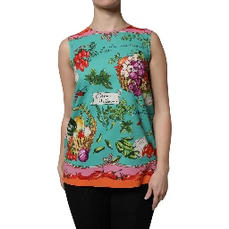 Multicolor Floral Silk Sleeveless Tank Top