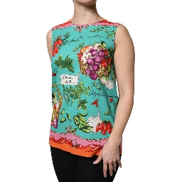 Multicolor Floral Silk Sleeveless Tank Top