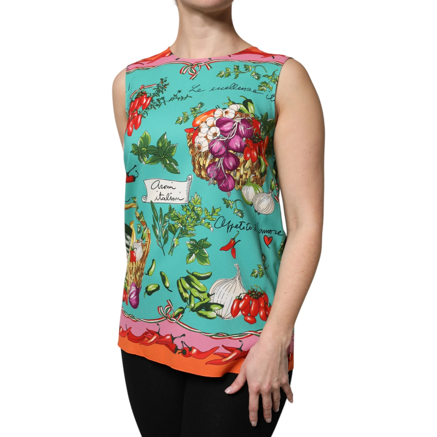 Multicolor Floral Silk Sleeveless Tank Top
