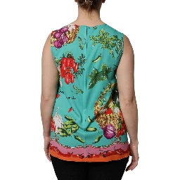 Multicolor Floral Silk Sleeveless Tank Top