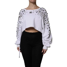White Embellished Long Sleeve Cropped Sweater