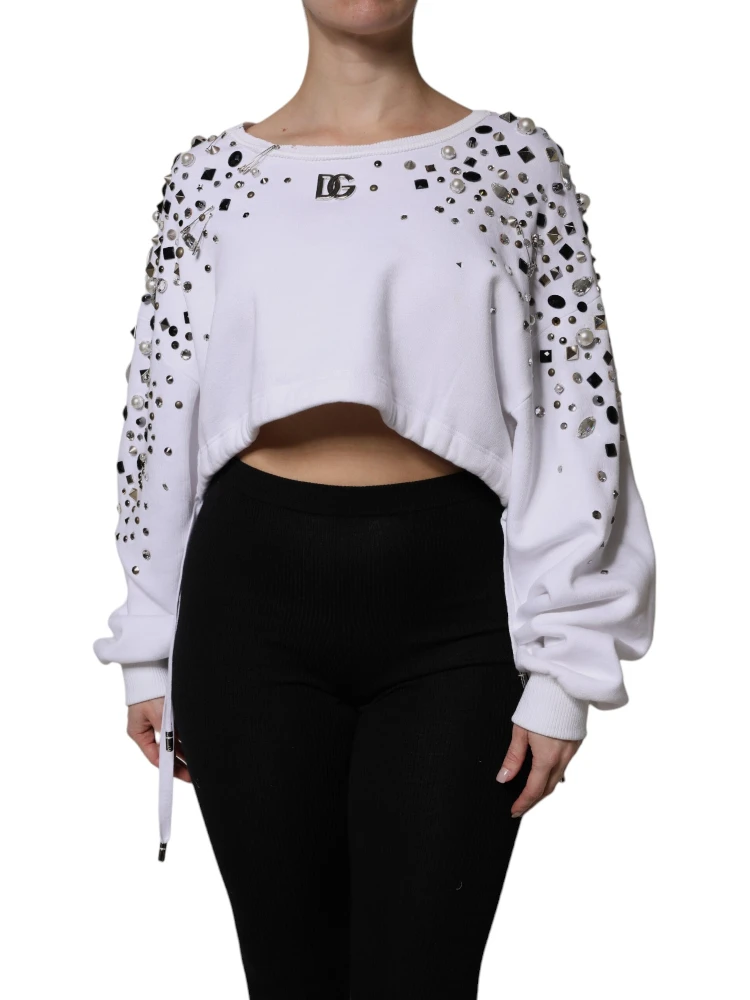 White Embellished Long Sleeve Cropped Sweater alternative