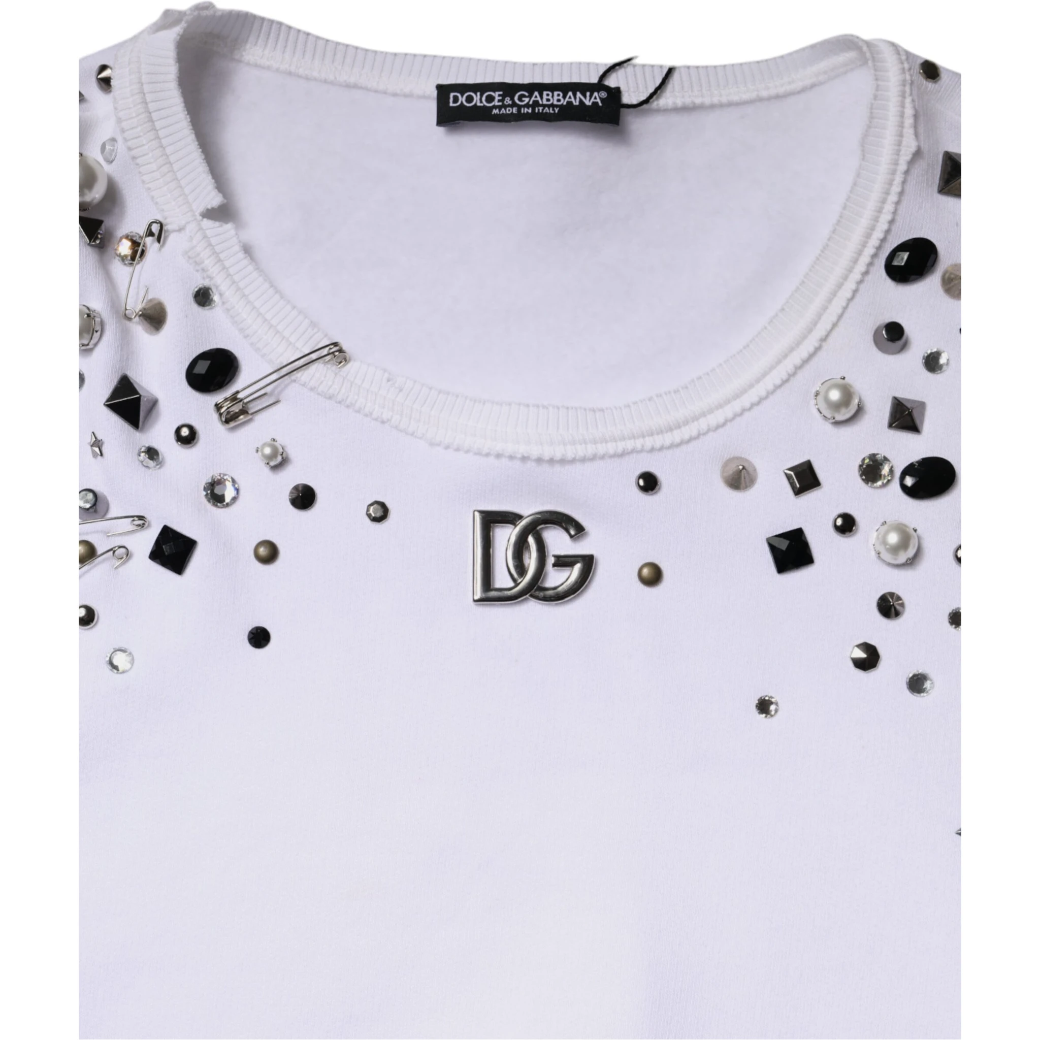 White Embellished Long Sleeve Cropped Sweater