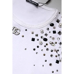 White Embellished Long Sleeve Cropped Sweater