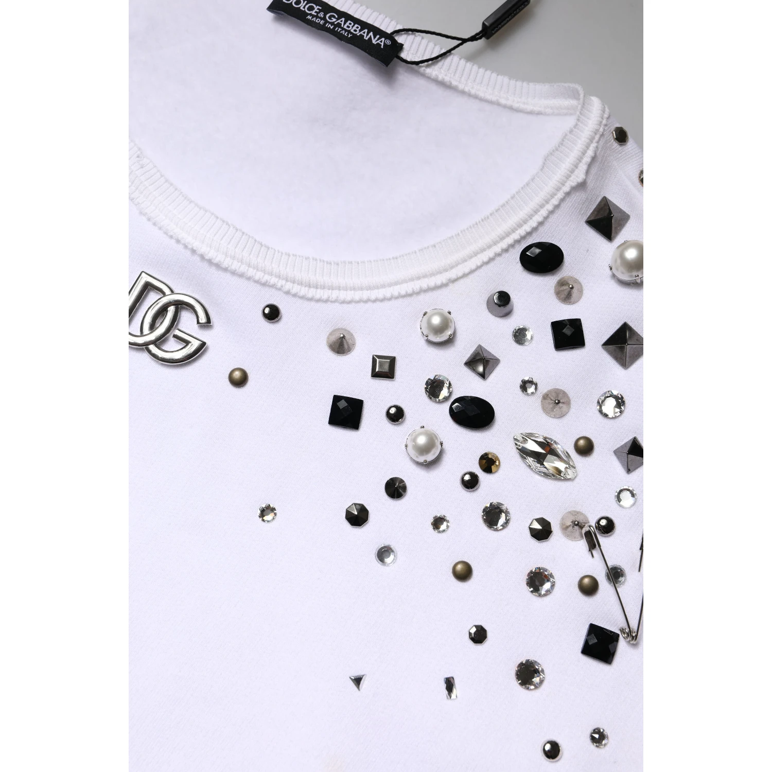 White Embellished Long Sleeve Cropped Sweater