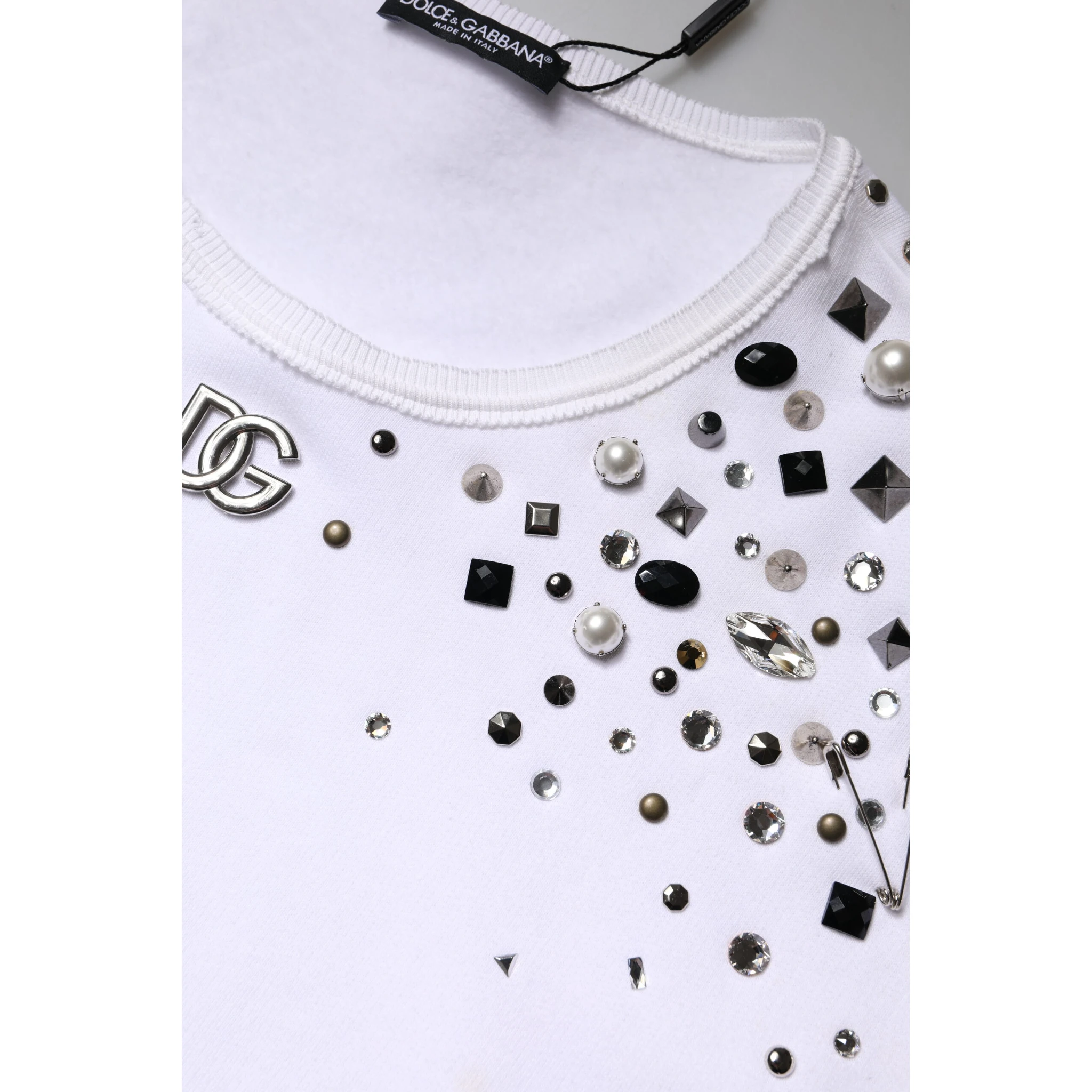 White Embellished Long Sleeve Cropped Sweater