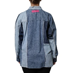 Blue Cotton Button Up Collared Long Sleeve Top