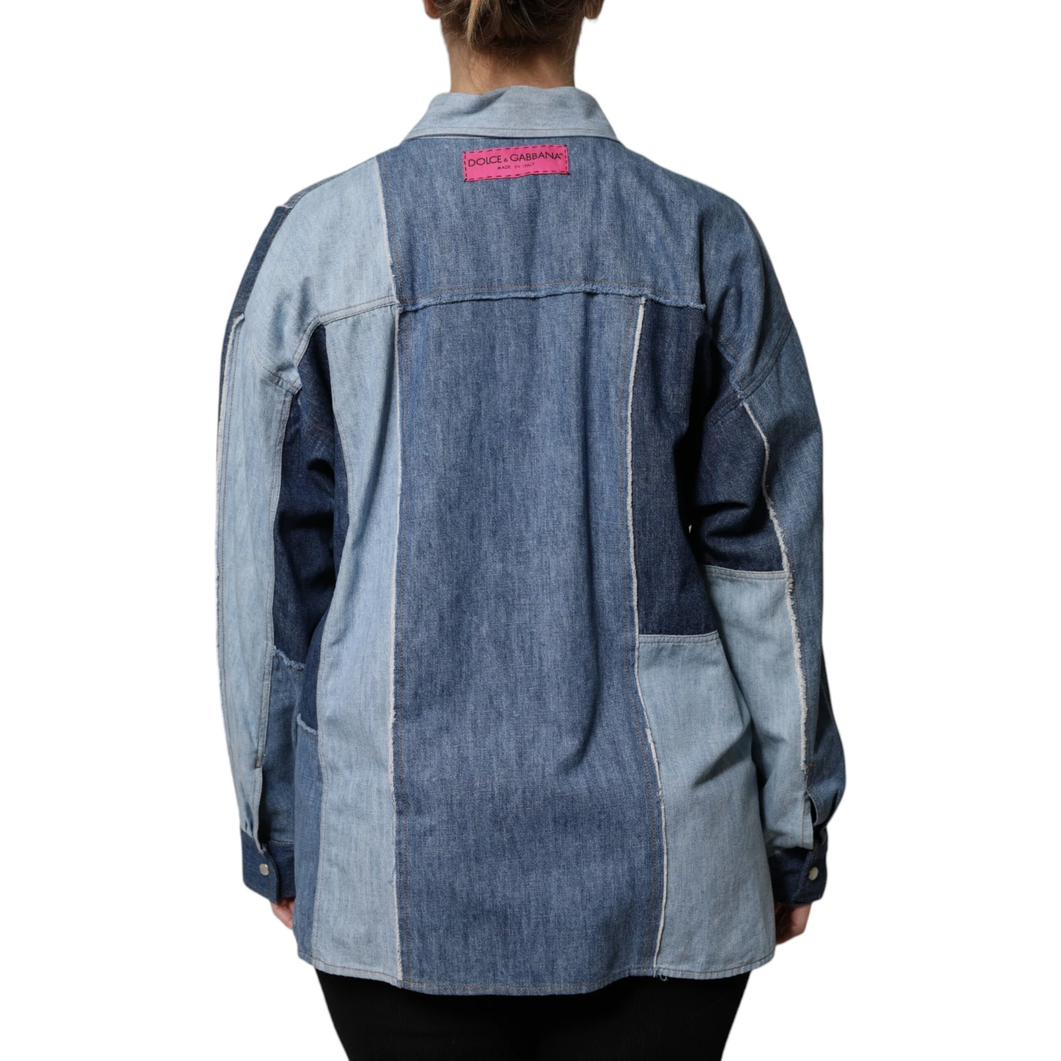 Blue Cotton Button Up Collared Long Sleeve Top