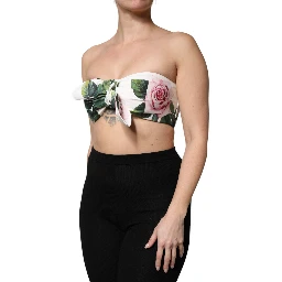 White Floral Print Cropped Bustier Corset Top