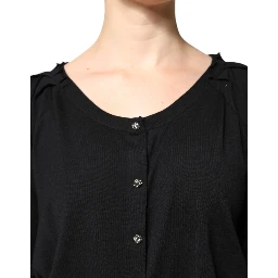 Black Button Down Short Sleeve Blouse Top
