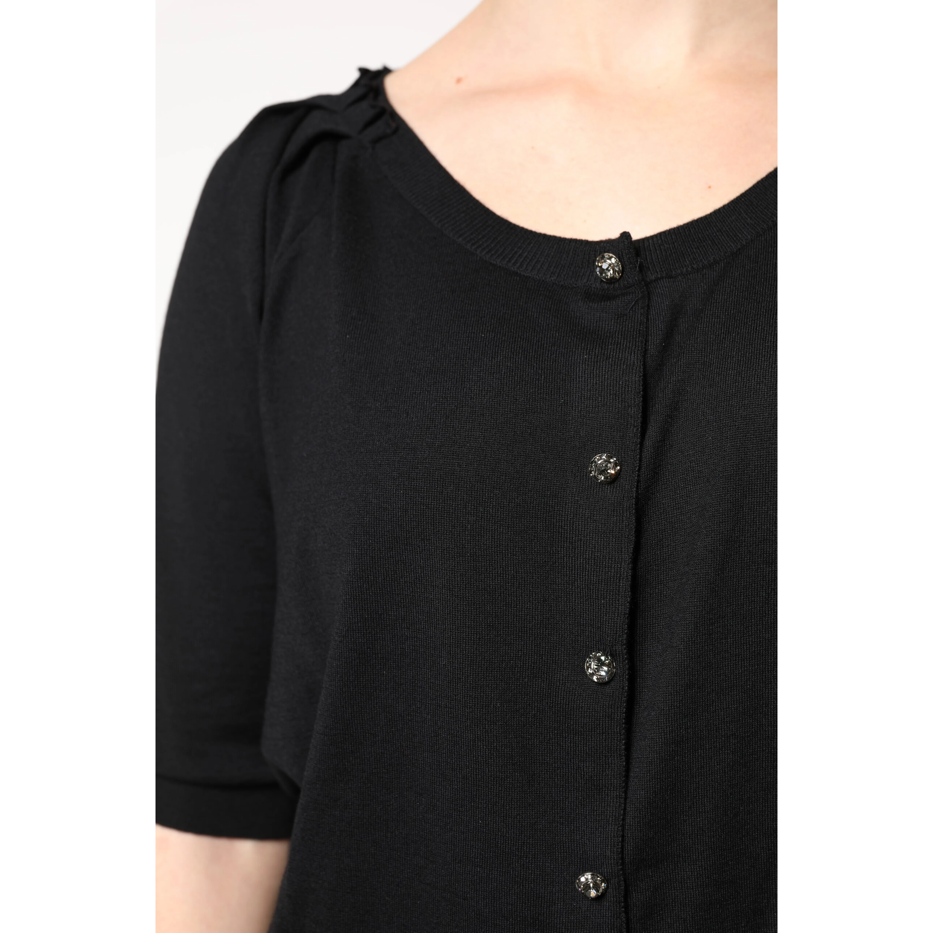Black Button Down Short Sleeve Blouse Top
