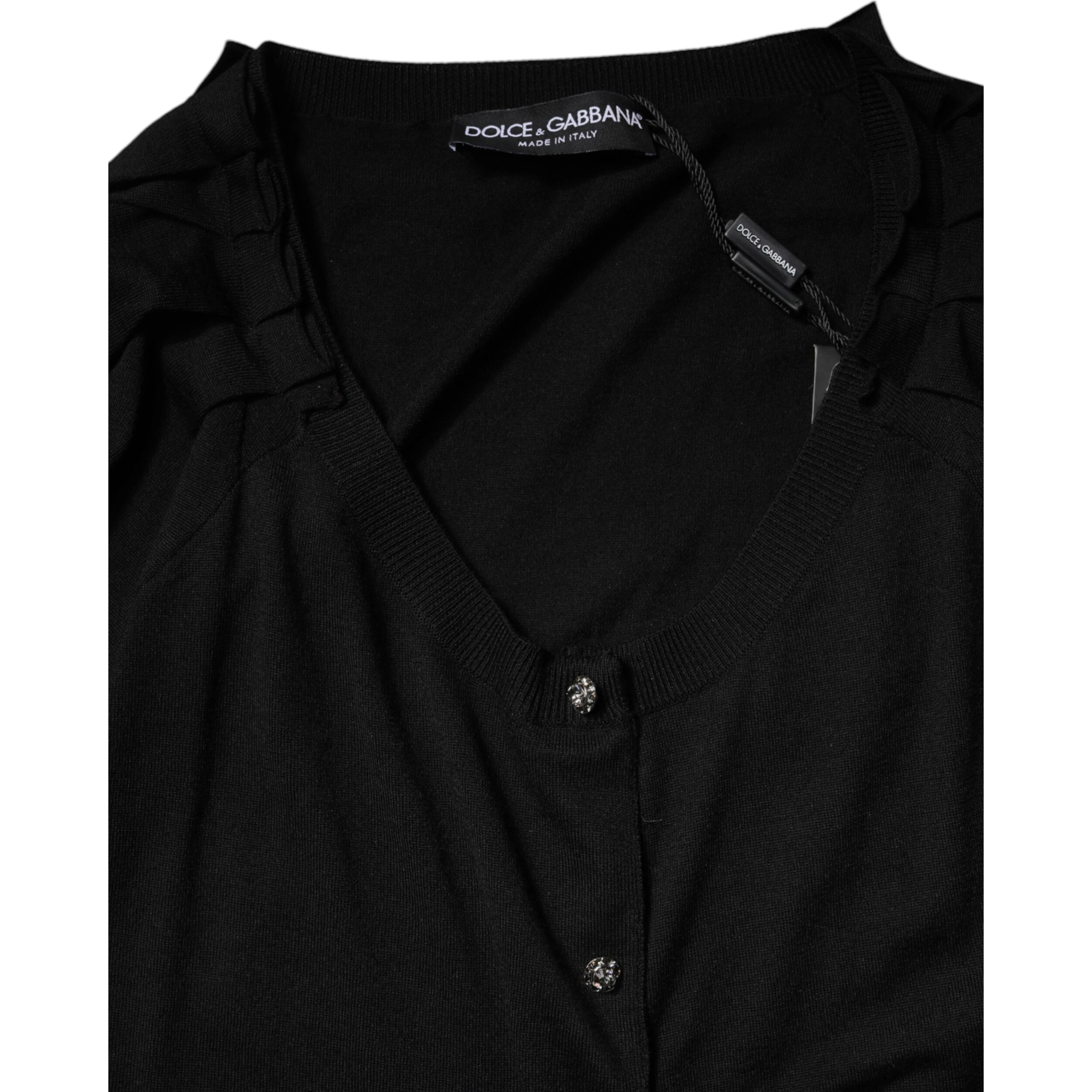 Black Button Down Short Sleeve Blouse Top