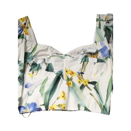 White Floral Puff Sleeves Crop Blouse Top