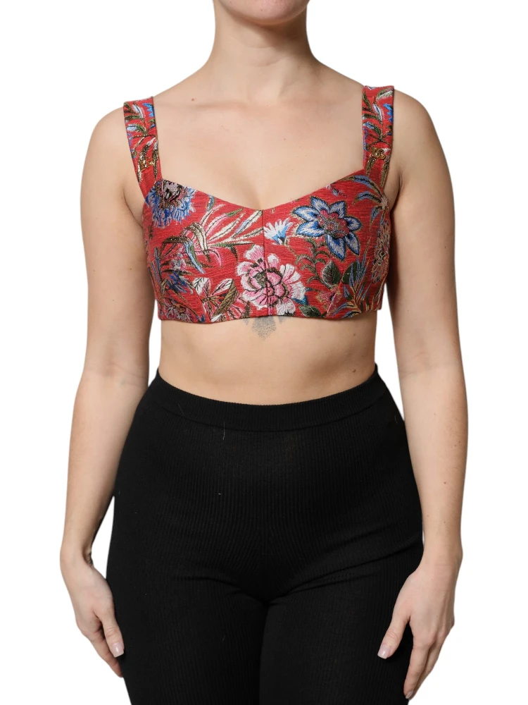 Red Floral Brocade Cropped Bustier Corset Top alternative