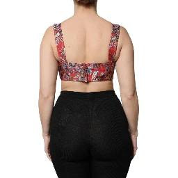 Red Floral Brocade Cropped Bustier Corset Top