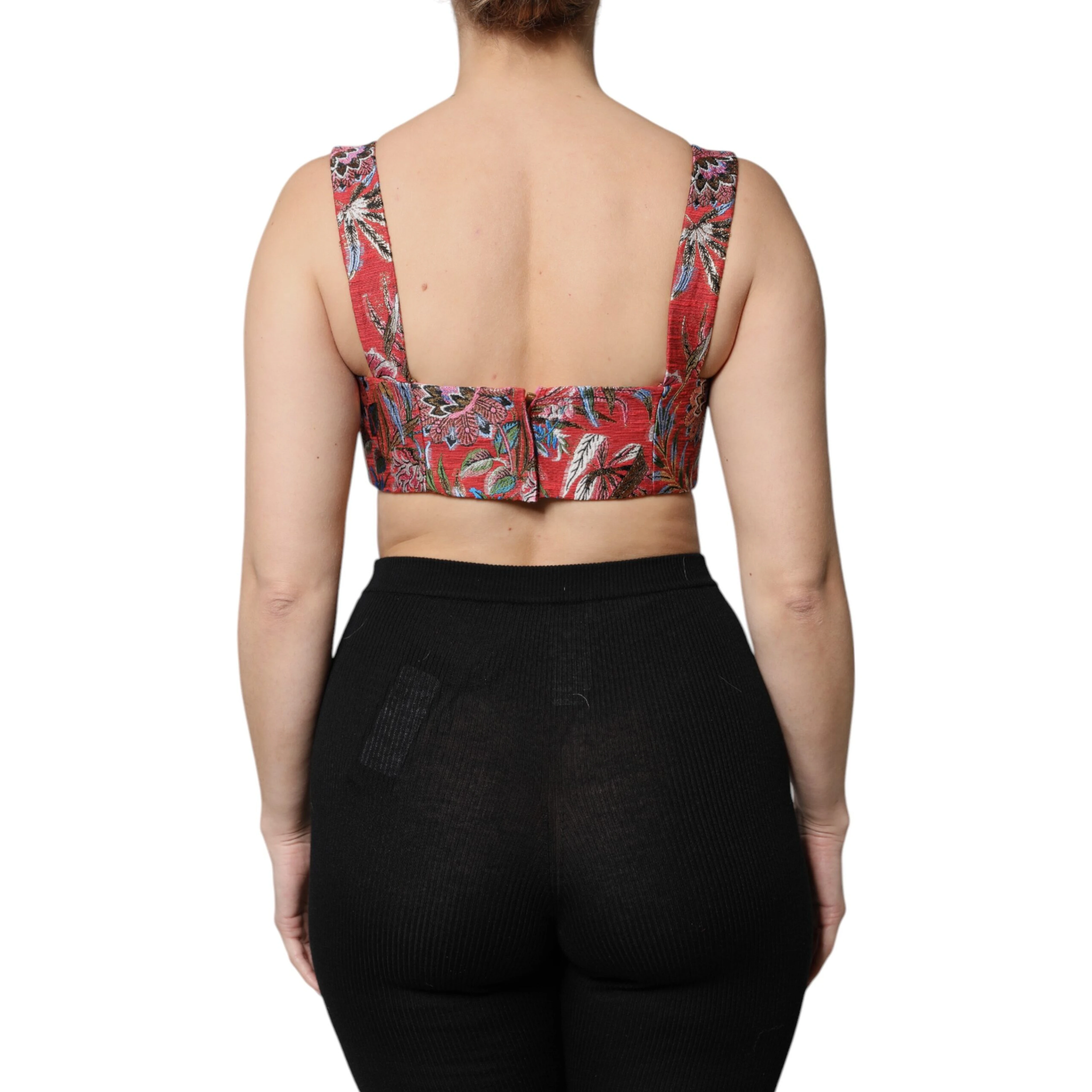 Red Floral Brocade Cropped Bustier Corset Top