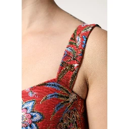Red Floral Brocade Cropped Bustier Corset Top