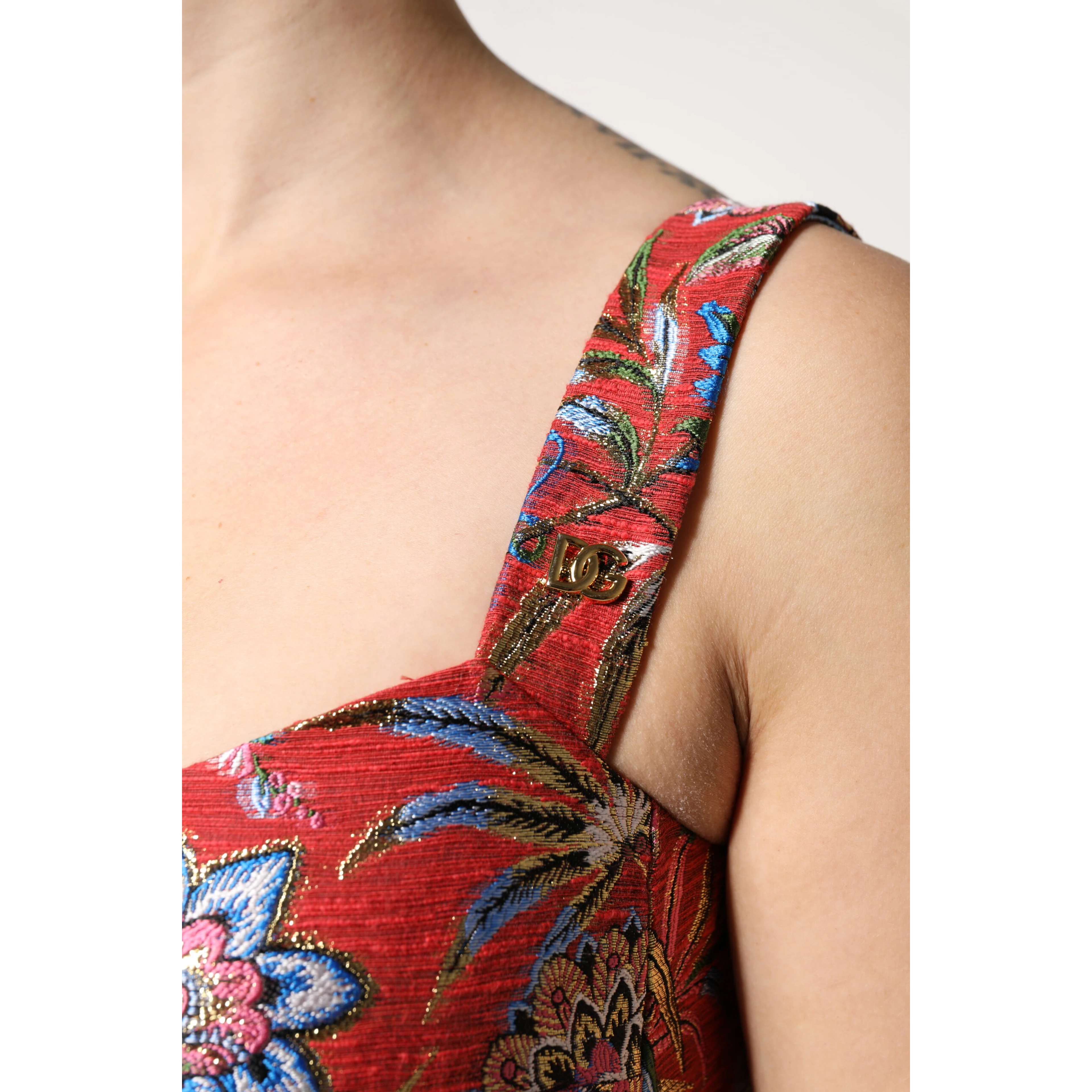 Red Floral Brocade Cropped Bustier Corset Top