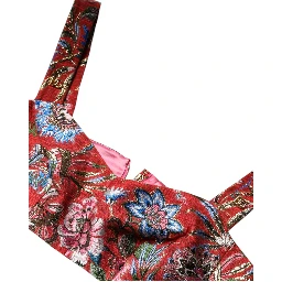 Red Floral Brocade Cropped Bustier Corset Top