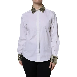 White Cotton Long Sleeves Sequin Shirt Top
