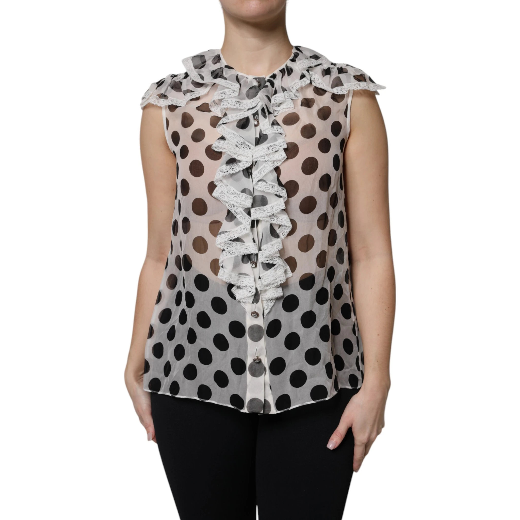 White Black Polka Dot Cotton Sleeveless Top
