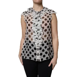 White Black Polka Dot Cotton Sleeveless Top