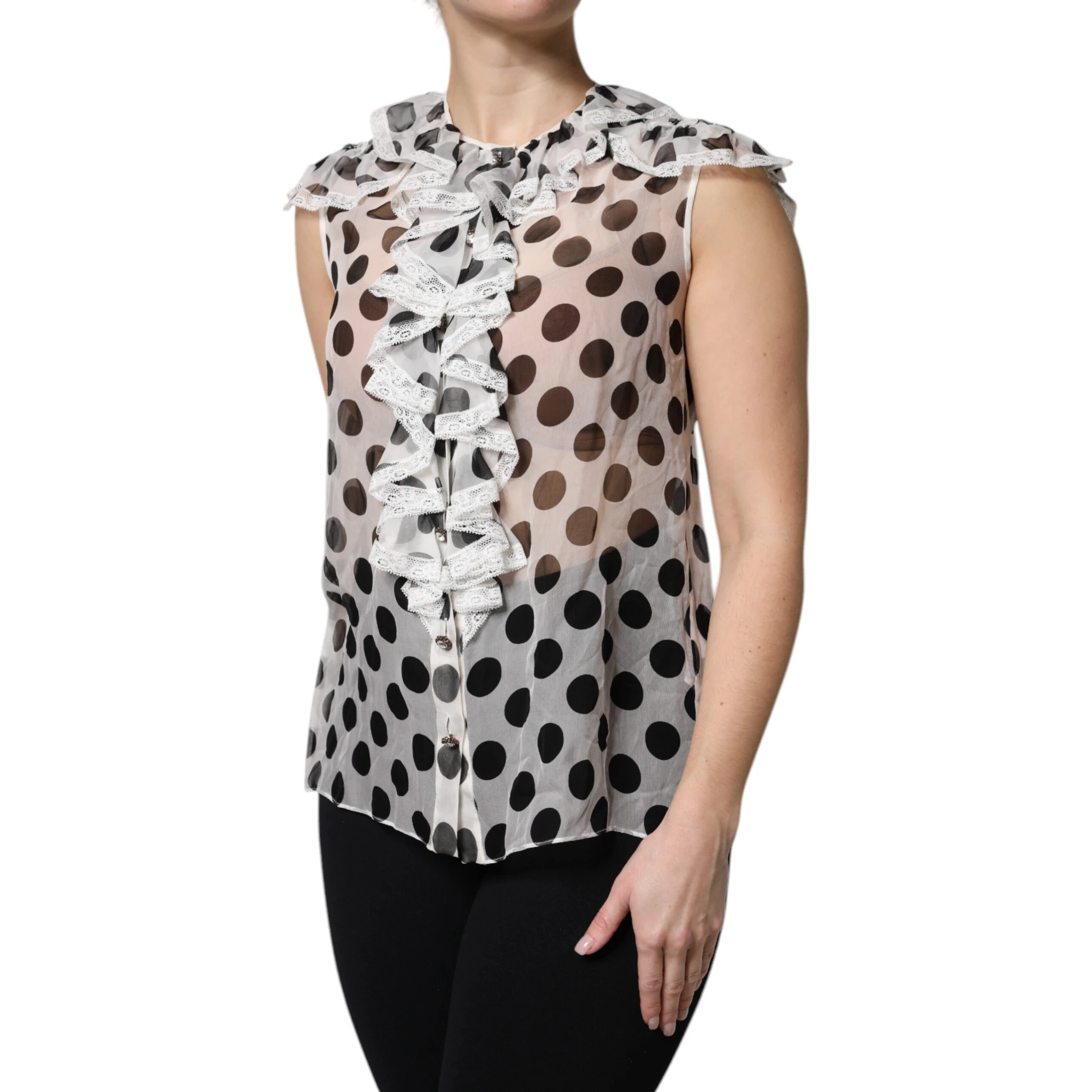 White Black Polka Dot Cotton Sleeveless Top