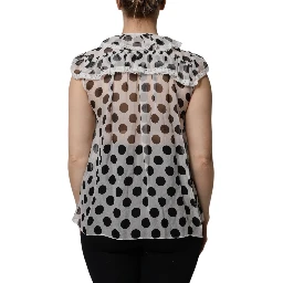 White Black Polka Dot Cotton Sleeveless Top