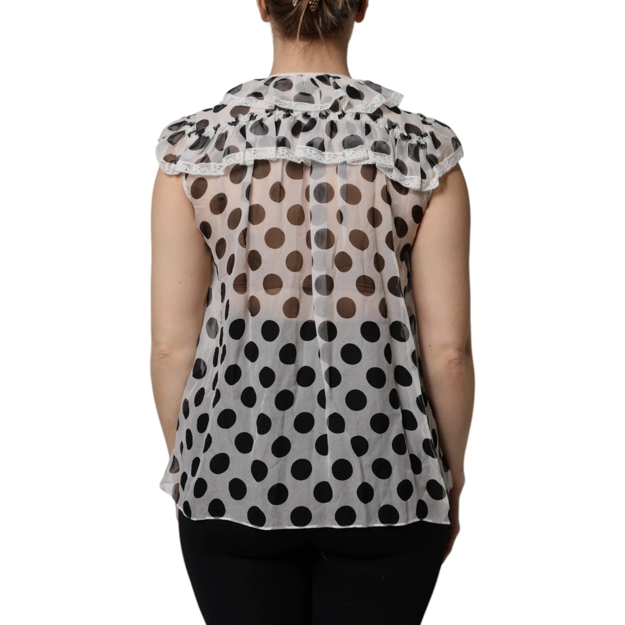 White Black Polka Dot Cotton Sleeveless Top